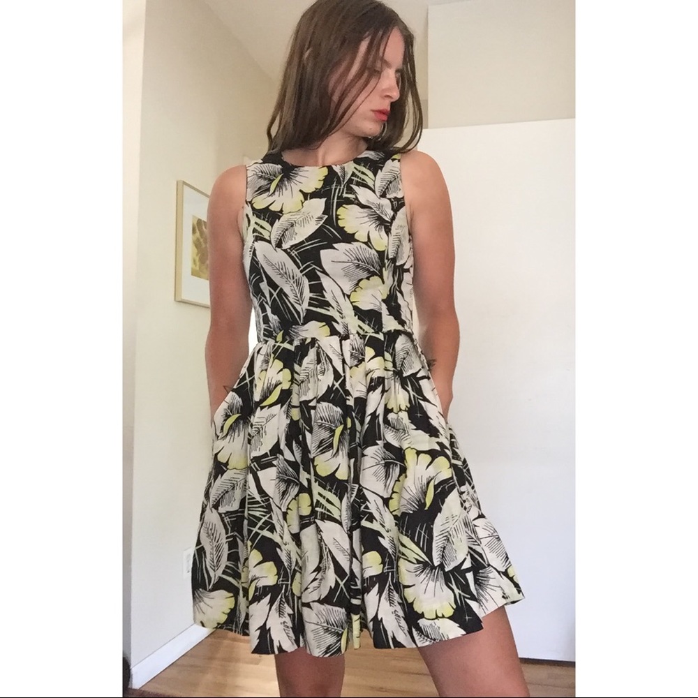 Linen Blend Tropical Dress